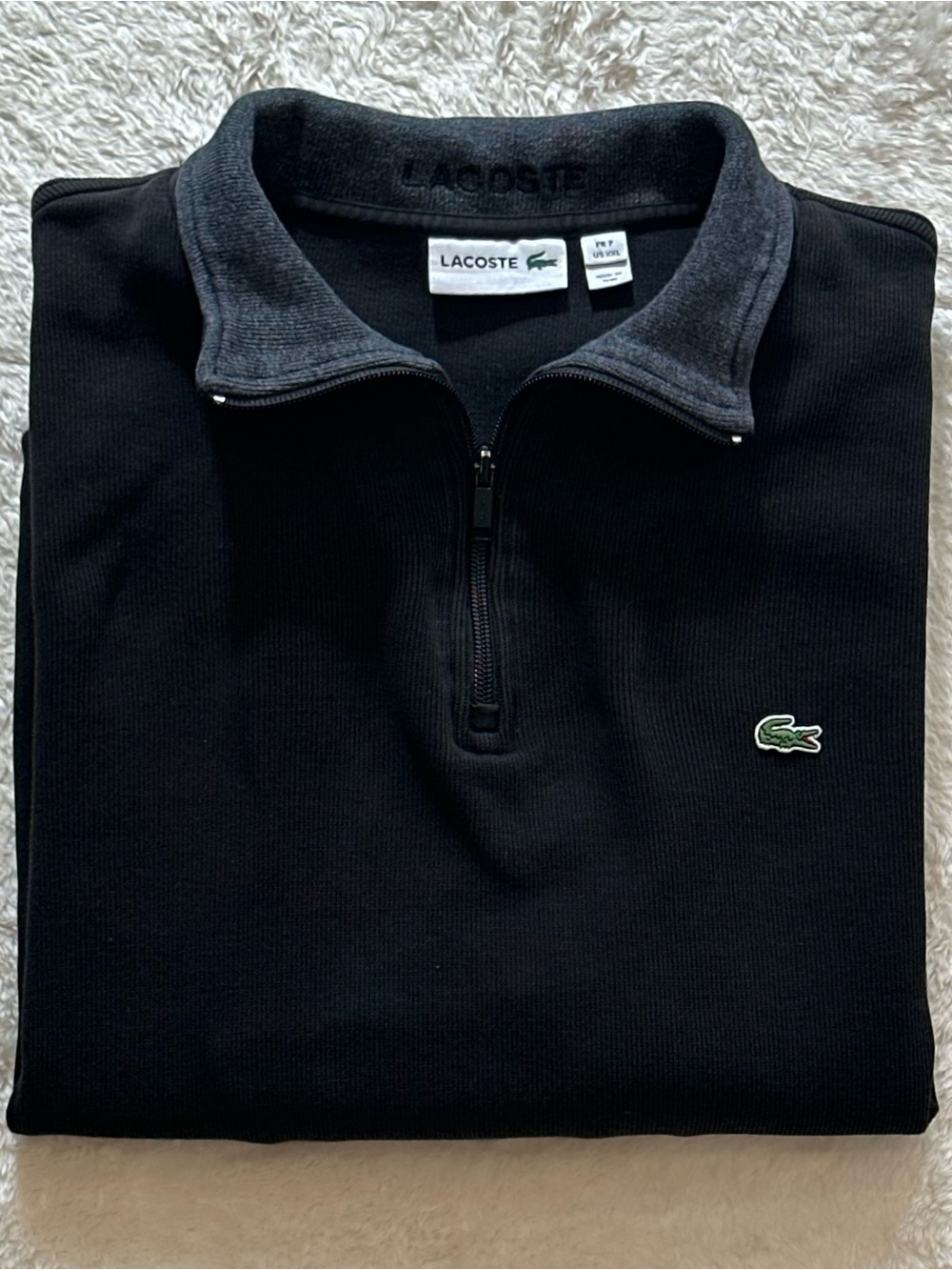 Lacoste Mens 1/4 Zip Pullover Black Pockets FR 7 Fits Boxy Medium Large 23x26”